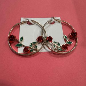 Red Flower Hoop Earrings
