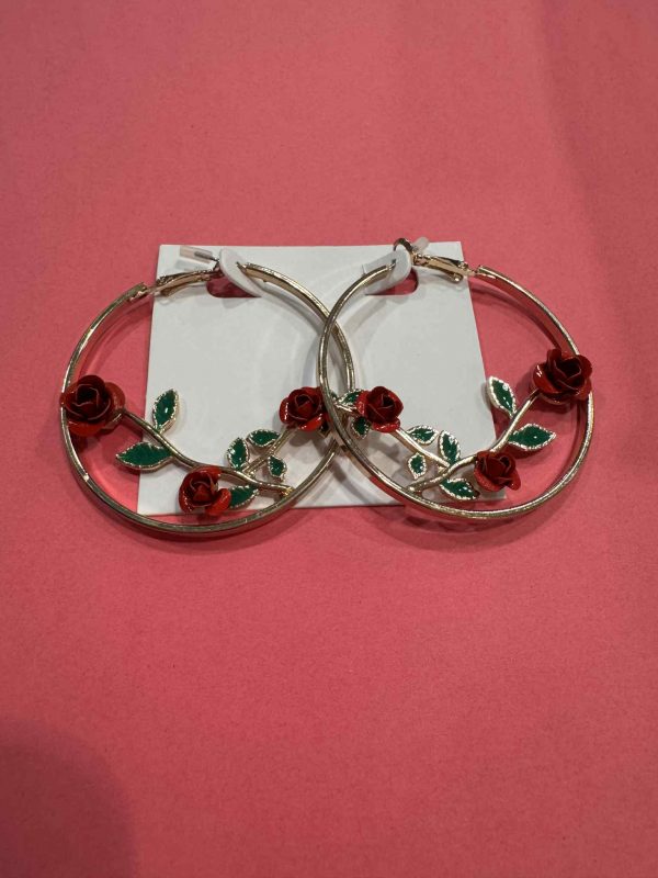 Red Flower Hoop Earrings