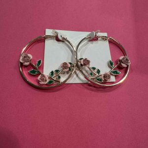 Pink Flower Hoop Earrings