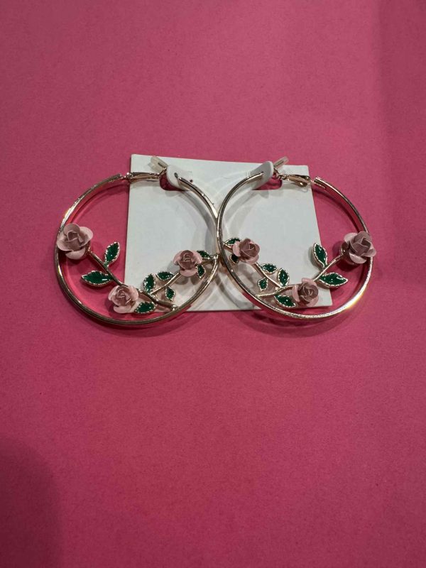 Pink Flower Hoop Earrings